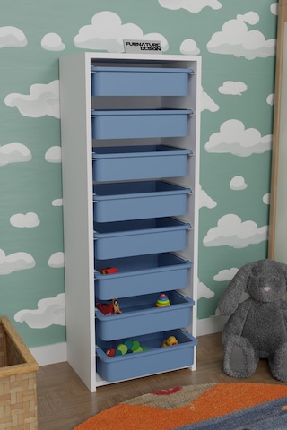 8 Sepetli Çok Amaçlı Dolap Oyuncak Mutfak Dolabı - Beyaz-mavi