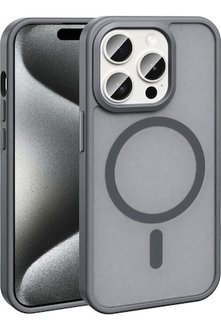 Apple Uyumlu iPhone 15 Pro Max Kılıf M-safe Şarj Özellikli Mat Arka Yüzey Zore Sio Kapak Gri
