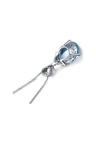 Novahub 925 Ayar Gümüş Mavi Topaz Kolye, Lüks Kadın Kolye, Mavi Topaz Kız Kolye, Elmas Vurgulu, 40-86cm Uzunluk Mavi