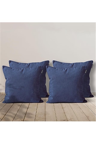 4'lü Kadife Dokulu Kırlent Kılıfı Mavi-1952 - Mavi