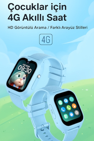 Sim Kartlı Gps'li Kameralı Görüntülü Görüşmeli Çocuk Güvenliği İçin Çocuk Akıllı Saat Açık Mavi