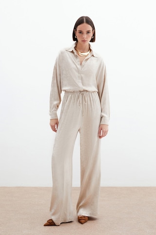 Sateen Jakarlı Saten Pantolon - Bej-136047 Bej