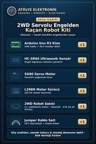 2wd Servolu Engelden Kaçan Robot Araba Kiti Demonte Robot Araba Kiti
