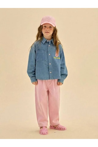 Bellamio Kids Tavşan Nakışlı Cepli Kız Çocuk Kot Gömlek Mavi