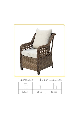 Denart Garden Simirna Rattan Bahçe Balkon Oturma Takımı Kahverengi