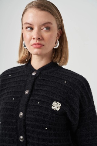 Nuss 7010 Serpme Taş İşlemeli Hırka - Siyah Siyah