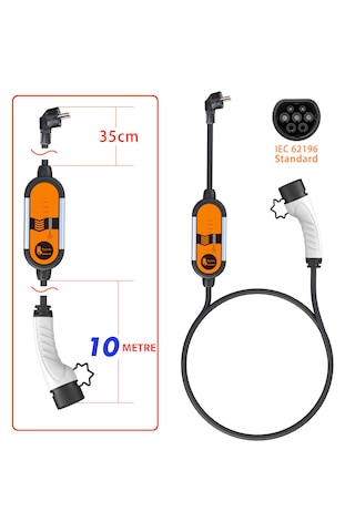 Feyree 10 Metre Ev Prizi 3.5 Kw Elektrikli Araç Taşınabilir Şarj Cihazı Tip-2 Mod 2