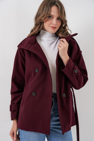 Bigdart Kadın Kuşaklı Kaşe Kaban 9162 - Bordo