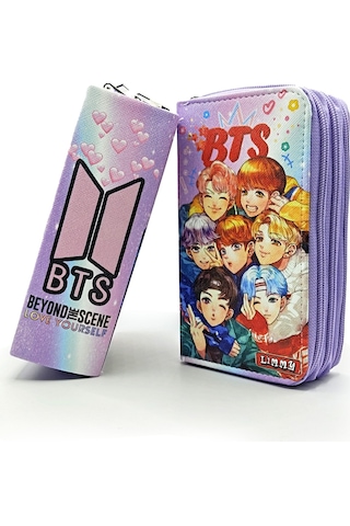Kalem Kutusu Bts Desenli Kpop Organizer Kalemkutu Vegan Deri Üç Bölmeli Kalemlik