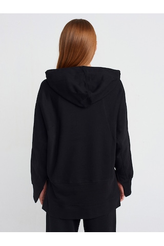 Dilvin 40403 Dikiş Esprili Yırtmaçlı Sweat Siyah