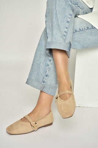 Fox Shoes Y726632602 Ten Süet Kalp Toka Detaylı Kadın Babet Ten