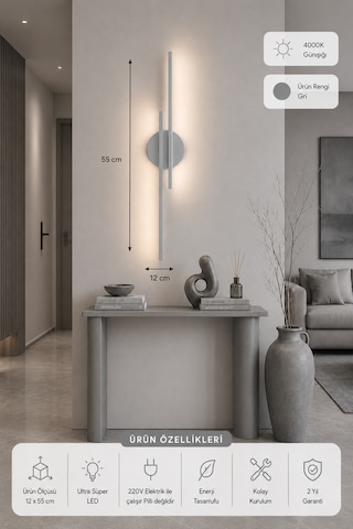 Aden Modern Led Duvar Apliği Günışığı Gri