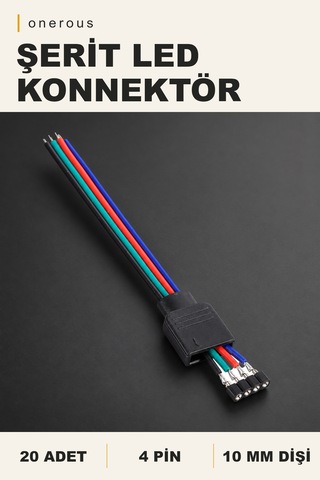 Onerous 20 Adet 4 Pin Dişi Şerit Led Konnektörü 10 Mm Siyah