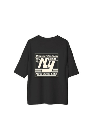 Paybuy Orijinal Vintage Ny 1968 New York Şehri Baskılı Kadın Oversize Ti Siyah