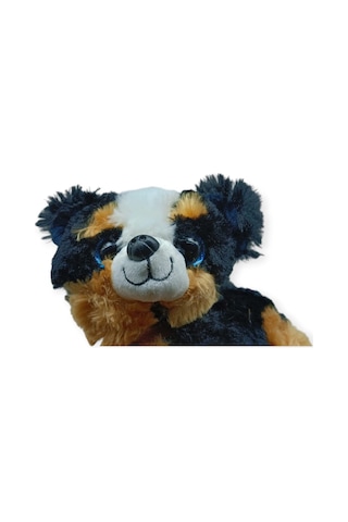 Sesli Peluş Yatan Köpek 25 Cm - Siyah Kahve Çok Renkli