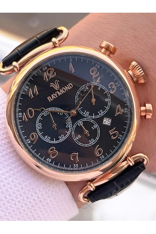 Raymond Nişan Ve Damatlara Özel Deri Kordon 2 Yıl Garantili 5 Atm Erkek Kol Saati+bileklik Rmd.40 Rose Gold