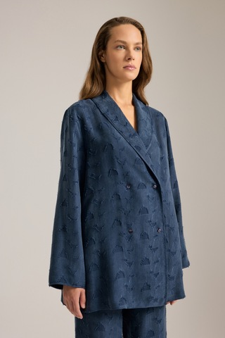 Aker Lacivert Dokulu Kruvaze Kapama Tencel Pijama Üstü Lacivert Lacivert