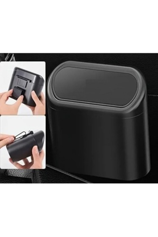 Araba Çöp Kutusu Kapaklı Organizer Araç İçi Çöp Kovası Portatif Taşınabilir Siyah