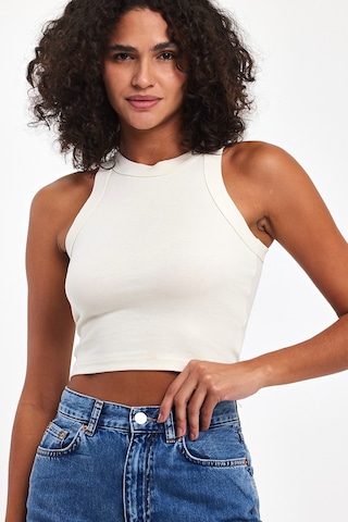 Lamaisonviolet Halter Yaka Düz Doku Ekru Atlet Tişört Krem