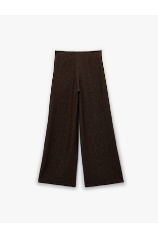 Koton Koton X Şahika Ercümen - Regular Fit Işıltılı Uzun Geniş Paça Pantolon Kahverengi 6wak40138ek Kahve