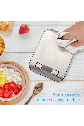 Vkemall Ev İçi Dijital Mutfak Terazi, 304 Paslanmaz Çelik, 5kg Hassas Ölçüm, Gölgeli Lcd Ekranı, Lm-011 Modeli Gümüş