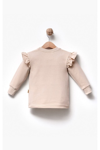 Overdo Kids Fırfırlı Yakası Çiçek Nakışlı 2 İplik Uzun Kol Kız Çocuk Sweatshirt Krem