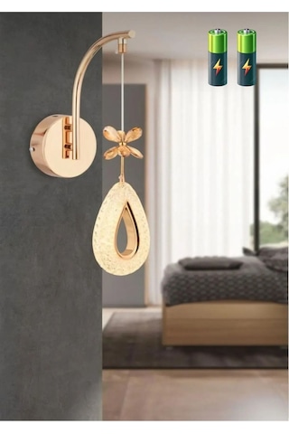 Candela Model Gold Kaplama Oturma Yatak Mutfak Çocuk Odası Duvar Led Pilli Aplik Gold