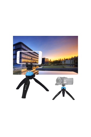 Akıllı Telefonlar İçin 360 Derece Top Kafa Ve Telefon Kelepçesi İle Puluz Cep Mini Tripod Dağı Mavi