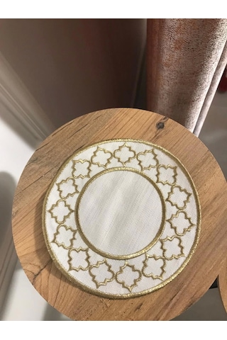 Nivemeshome Fas Nakışlı Gold Oval 6 Adet Keten Kokteyl Peçetesi Kahve Yanı Sunumluk Gold