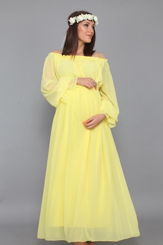 Modalabio Moda Labio - Babyshower Dökümlü Hamile Elbisesi Sarı