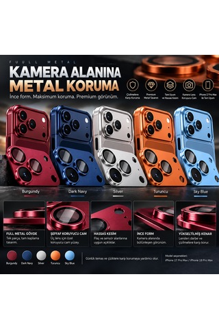 Premium Metal Lens Koruyucu İphone 17/18 Pro İle Uyumlu Gökyüzü Mavisi
