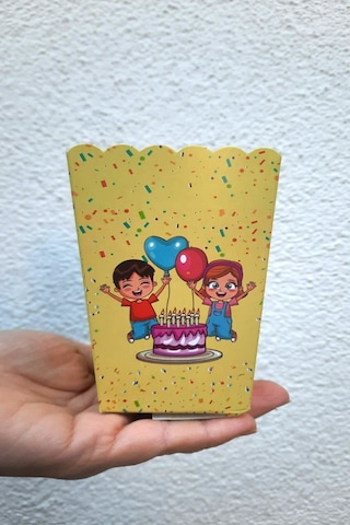 8'li Çocuk Parti Mısır Kutusu - Popcorn Kutusu - Doğum Günü İkram Hediye - Orta Boy Standart
