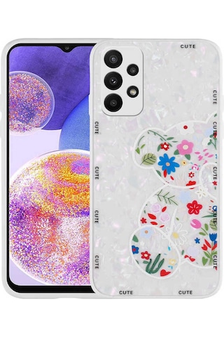 Galaxy A23 Kılıf Desenli Sert Silikon Zore Mumila Kapak White Bear