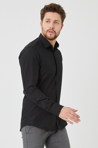 Bawcompany Erkek Siyah Slim Fit Düz Büyük Beden Gömlek
