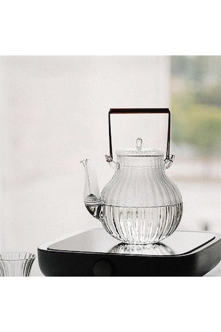 Yaratıcı Cam Demlik Tiliang Pot Cam Pot Çiçek Çay Fincanı Krizantem Yaprakları Bakır Kolu Isıya Dayanıklı Cam Çay Seti Çaydanlıklar Altın - Beyaz