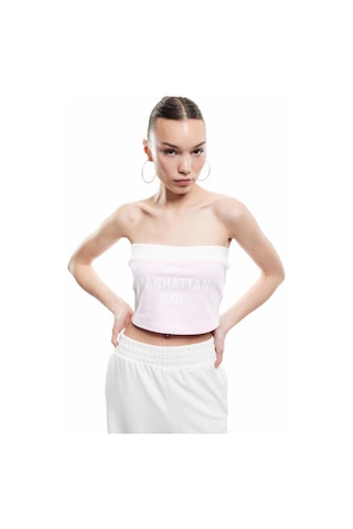 Koton Şerit Detaylı Kolsuz Baskılı Crop Straplez Body Pembe 5sal30277ık Gül
