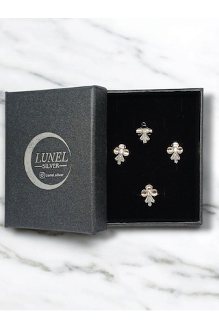 Baget Taşlı 925 Ayar Gümüş Fiyonk Model Takı Seti Kolye Ucu, Küpe Ve Yüzük Gümüş