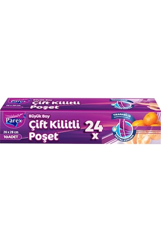 10'lu Çift Kilitli Buzdolabı Poşeti Büyük Boy 26 X 28 Cm 24'lü Paket