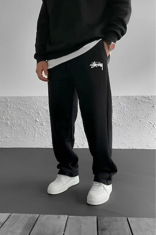 Prtnc Protonic Erkek Baggy Eşofman Altı Bol Paça Baskılı 3 İplik Şardonlu Kışlık Siyahstussy