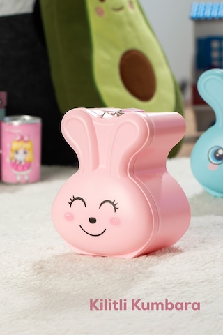 Porsima 041 Pvc Anahtarlı Kilitli Gülenyüz Kumbara Pembe 12,5x15,5cm