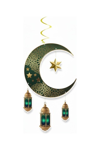Ramazan Ay Yıldız Kandil Tavan Süs Sarkıt 90x30 Cm Yeşil Dekor