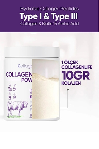 Collagen Life %100 Saf Ve Doğal Yüksek Biyoaktif Çift Hidrolize Kolajen Peptitler İçeren Diyet Takviyesi 50günlük