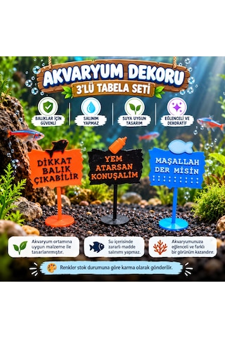 Akvaryum Dekoru - Tabela - Akvaryum Dekor - 3 Adet - Salınım Yapmaz - Balıklar İçin Güvenli - V5