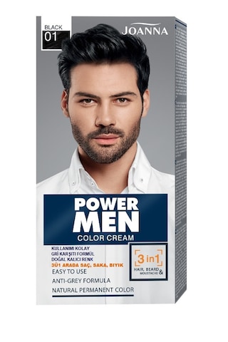 Power Men Color Saç, Sakal Ve Bıyık İçin 3'ü1 Arada Krem Boya 01 Siyah