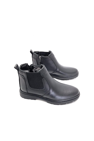 Deritarz Hakiki Deri Ortopedik Jel Tabanlık Kürklü Kışlık Erkek Bot Siyah