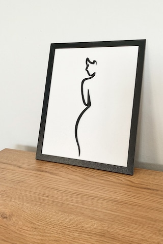 Klks521a - Modern Siyah Çerçeveli Kadın Silüetli Ahşap Tablo 3d Katmanlı Dekor 25x20 Cm