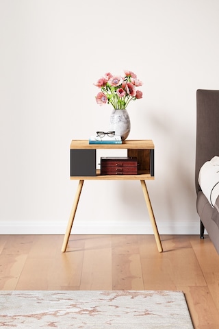 İntergo Ahşap Ayaklı Dekoratif Raflı Komodin Atlantik Çam- Antrasit