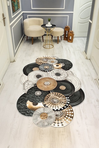 Modern Desenli Lazer Kesim Dijital Baskı Kaymaz Taban Halı H0437 Renkli