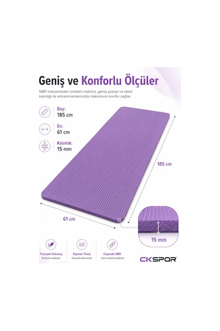 Ckspor 15 Mm Kaymaz Nbr Pilates Matı Taşıma Askılı Yoga Veegzerisiz Minderi Mor