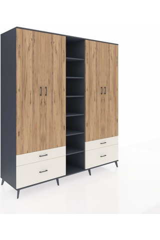 Kronos Dolap 12 Raflı 4 Çekmeceli 2 Askılı 220x59x243 Antrasit-çam/aytaşı Atlas Çam/aytası